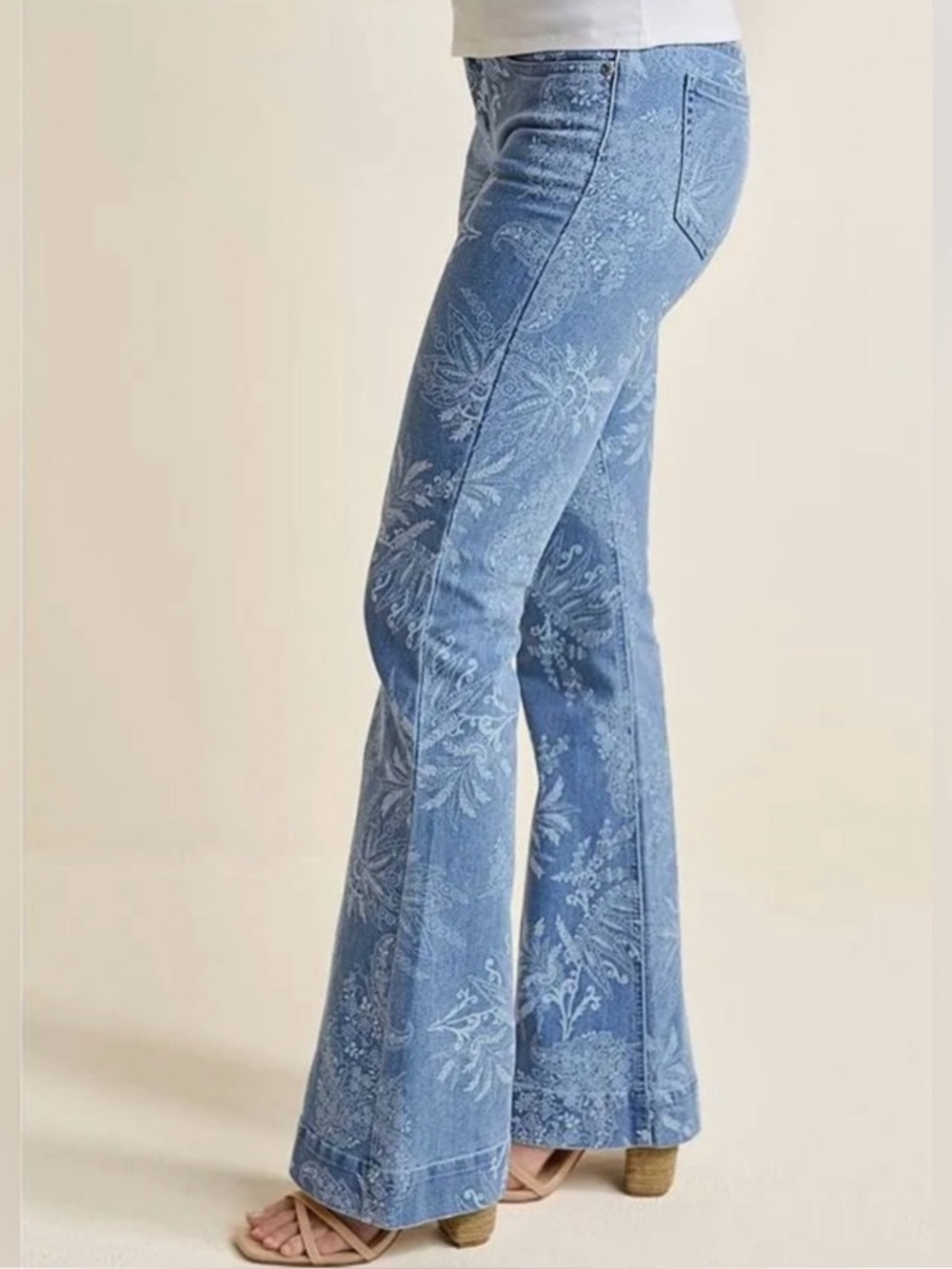 VENUS Blue Floral Flare Jeans - Picture 4 of 10